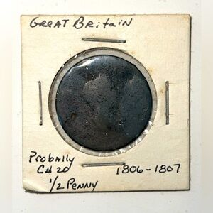 1806–1807 Great Britain ½ Half Penny Coin George III UK Copper